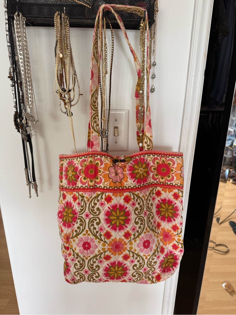 Vera Bradley Floral Quilted Tote in Pink, Green and Orange